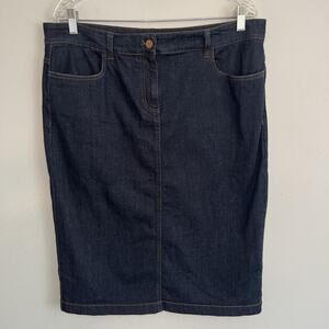 Eileen Fisher Dark Wash Denim Pencil Skirt Sz 14 Blue